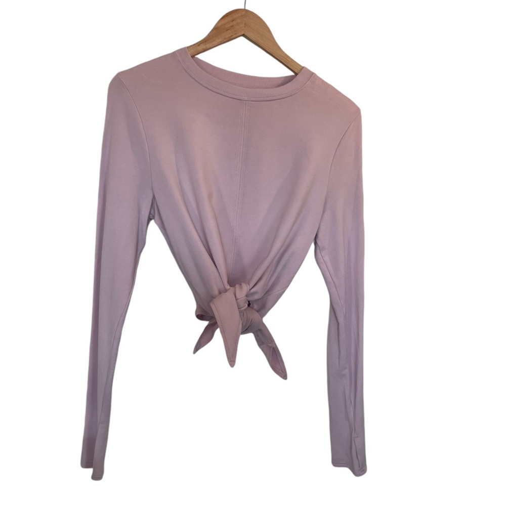 ATHLETA Pink Long Sleeve Tie-Hem Athletic Top Sweatshirt Thumb Hole  - Medium